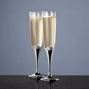 Vera Wang Wedgwood Infinity Toasting Flute Pair Silver Plated Wedding Gift Glass